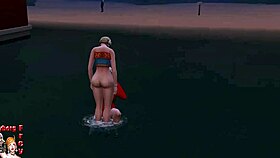 On the beach, a blonde shemale passionately engages in anal sex with a sexy girl.