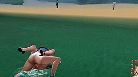 On the beach, a blonde shemale passionately engages in anal sex with a sexy girl.