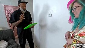 The horny pornstar teases with deepthroat sucking before bending over for doggystyle interracial cock