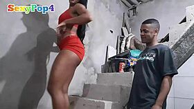 Boldly fucking ebony neighbor in public with creampie