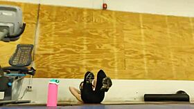 asian beauty in tight black leggings caught on camera at gym