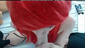 Gorgeous red-haired teen 18+ sucks mounted dildo in POV webcam session