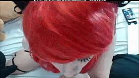 Gorgeous red-haired teen 18+ sucks mounted dildo in POV webcam session