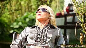 Glamour babe riding and getting golden showered outdoors 😏