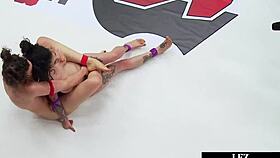 lesbian wrestlers strap on fuck after battle loss