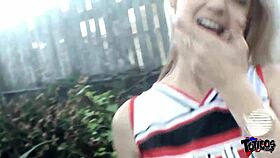 Blonde cheerleader slut takes a big black cock outdoors. Her mouth and pussy get pounded hard in POV.