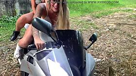 Sara and friend enjoy motorcycle ride outdoors