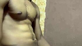 Jerking Off His Big Long Black Dick Cumshot