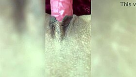 watch her masturbate close up with that big pink dildo