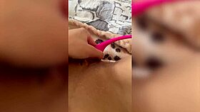 watch her masturbate close up with that big pink dildo