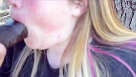 blonde bbw gives super head outside with big black cock