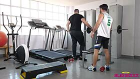 Magic Javi and Kike Gil perform intense blowjob in gym with muscular bodybuilders