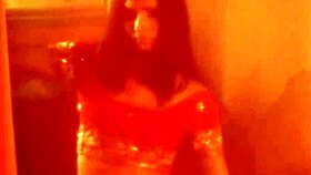 Sexy brunette belly dancer performs nude teasing routine in indian style