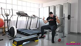 Magic Javi and Kike Gil perform intense blowjob in gym with muscular bodybuilders