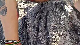 Amateur girl masturbates pussy on public Florianópolis beach