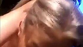 Blonde with big tits gives handjob and blowjob ending in huge cumshot