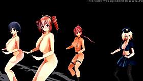 four girls with big tits dancing