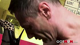 This brunette milf with huge tits got caught fucking a big cock and took a facial.