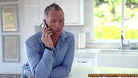 jade nile bends over kitchen counter for marcus london's deepthroat and doggystyle fucking