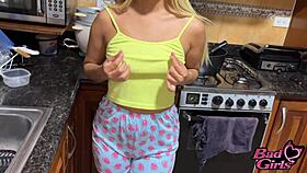 blonde teen offered money for big ass fuck in kitchen