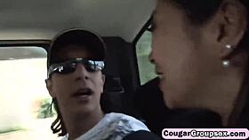 Three Cougar Pleasing Lucky Stud Boner On Couch