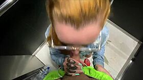 Naughty neighbor sucking dick in the buildings elevator for the doorman to watch 😈