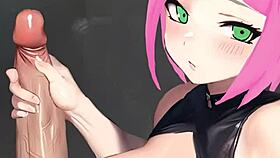 sakura gives an amazing handjob in uncensored hentai masturbation