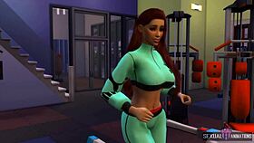 She moans, 'Fuck me harder, trainer,' in the gym animations