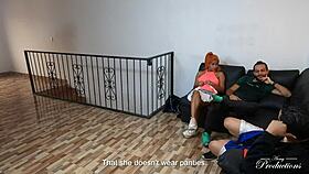 perverted friends set up hidden camera to seduce cleaning girl for rough threesome