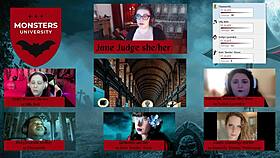 i'm roleplaying as a monster at university with cassie cummings and others on the desk