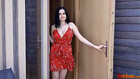 Mileva's seductive lick contrasts with the hardcore blowjob on the bald guy's cock.