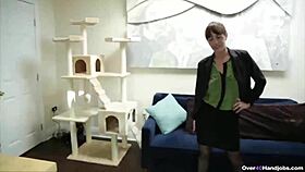 Horny milf jerking cock with big tits