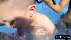 Two Bikini Girls Suck and Fuck Hard by the Pool with Big Cocks