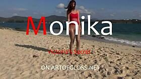 i saw monika in shiny pantyhose on the beach from artofgloss net