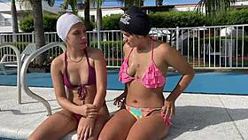 stranger fucks in the condo pool with big tits and ass.