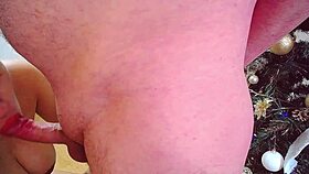 This sexy big tits girl is giving a close-up blowjob and handjob to her horny partner.