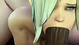 overwatch mercy deepthroats bbc while being doggy fucked dp