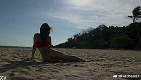 i saw monika in shiny pantyhose on the beach from artofgloss net