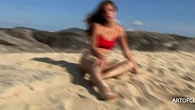 i saw monika in shiny pantyhose on the beach from artofgloss net