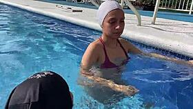 stranger fucks in the condo pool with big tits and ass.