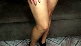 Mary Redqueen, the blonde tattooed milf, delivers an epic footjob in lingerie