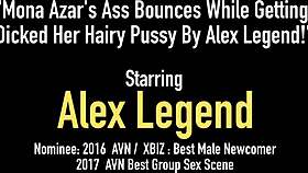 look at mona azar's fat ass bouncing as alex legend dicks her hairy pussy in missionary.