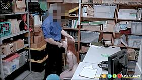 Hot redhead shoplifter blackmailed into security fuck with orgasm