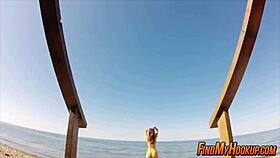 Huge tits bouncing in public outdoors, teasing amateurs with every step and huge exposure