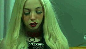 Naughty blonde lesbians aiden ashley and kenzie reeves kiss and seduce each other on the sofa.