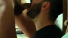 guy gives sloppy blowjob to his gay partner in the bedroom