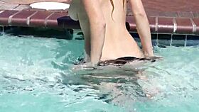Blonde Cougar Liz Ashley Strips Naked By Pool Spa Showing Tits Ass Pussy Clothes Ripped Glamour