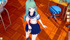 Sanae from touhou gets her big tits rubbed in hentai game