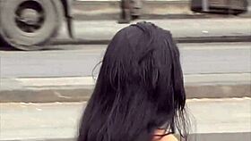 brunette beauty shows off her ass on the streets and porto docks in santos sp