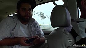 brunette's oiled booty stretched by big white cock